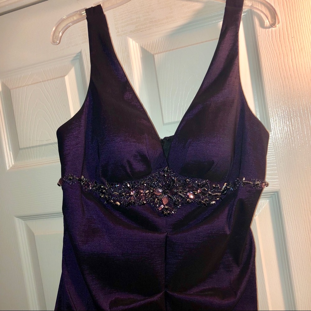 XSCAPE NWT purple beaded ruched dress
